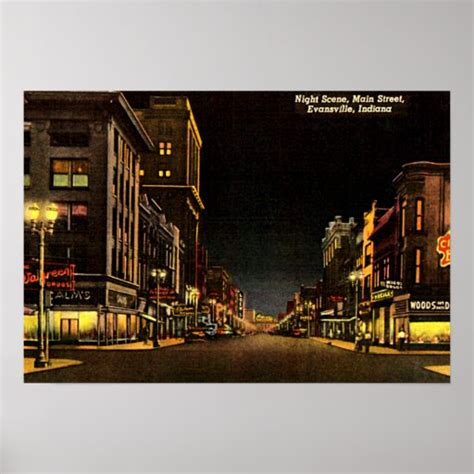 Evansville, Indiana Night Scene Main Street Poster | Zazzle