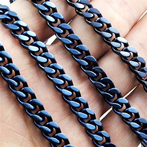 Cool Summer Style Blue 316L Stainless Steel Chain Necklace For Men Punk Rock Jewelry Classic ...