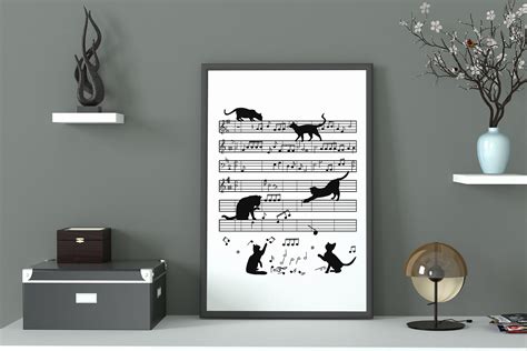 Cat Kitty Playing Music Note Clef Wall Art, INSTANT DOWNLOAD, Black ...