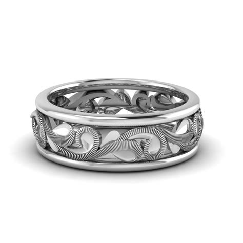 Filigree Eternity Wedding Band In 14K White Gold | Fascinating Diamonds