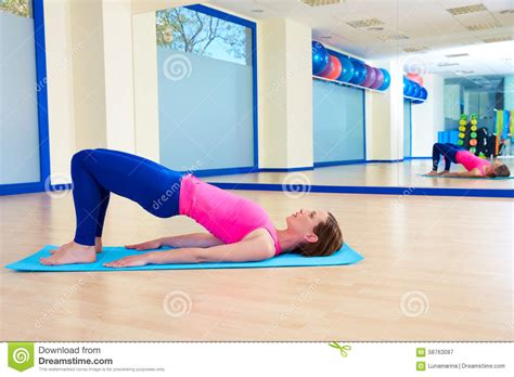 Pilates Woman Shoulder Bridge Exercise Workout Stock Image - Image of ...