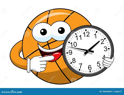 Basketball Ball Cartoon Funny Character Clock Time Isolated Stock Vector - Illustration of ...