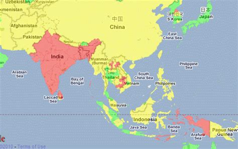 Malaria Map Asia 2010 | MyHealth Beijing