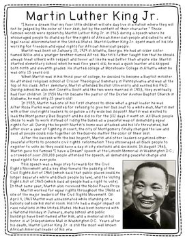 Martin Luther King Jr. Biography FREEBIE by M and L Teacher Supply Co