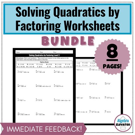 Solving Quadratic Equations by Factoring Worksheet Bundle | Made By ...