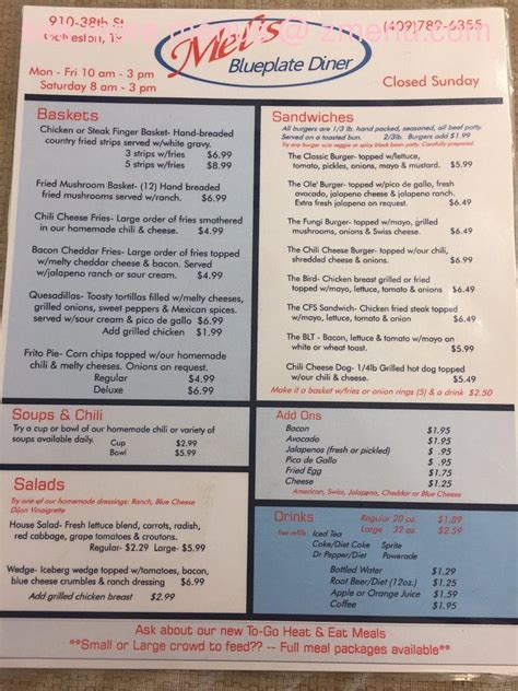 Menu at Mel's Blueplate Diner desserts, Galveston, 910 38th St