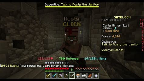 Hypixel skyblock quest guide EP 16 talk to rusty the janitor - YouTube