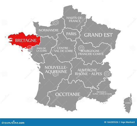 Bretagne Red Highlighted in Map of France Stock Illustration - Illustration of grey, flats ...