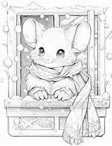 50 Christmas Little Mouse Grayscale Coloring Pages  Instant Download sketch template