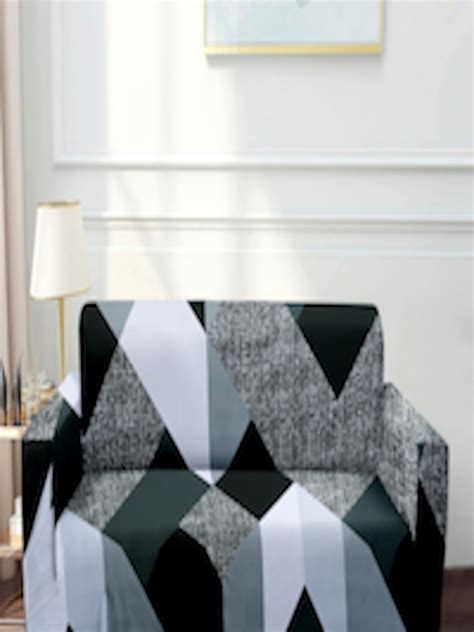 Buy Cortina Black & White Geometric Printed 3 Seater Sofa Cover - Sofa ...