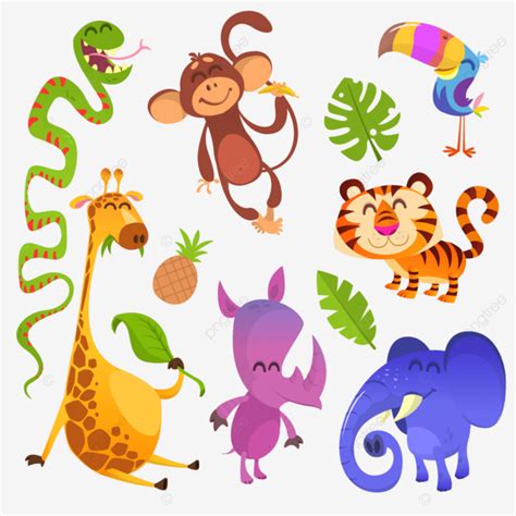 Tropical Set Vector Design Images, Cartoon Tropical Animals Set, Illustrations, Vector, Bird PNG ...