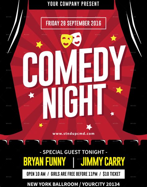 Comedy Night Flyer Template Musical Poster Funny Posters Flyer ...