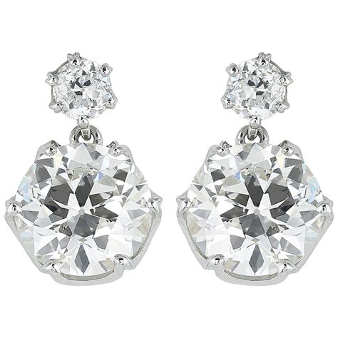 4.90 Carat Old European Cut Diamond Drop Earrings at 1stDibs | old cut diamond drop earrings