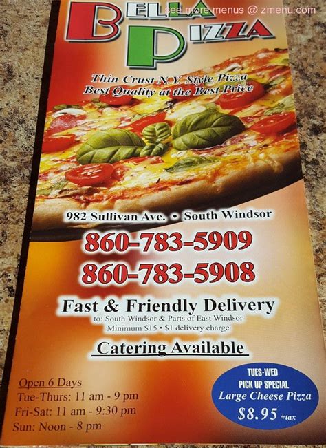 Menu at Bella Pizza pizzeria, South Windsor