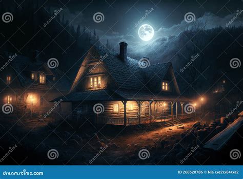 Halloween Night Scene with Haunted House Stock Illustration ...