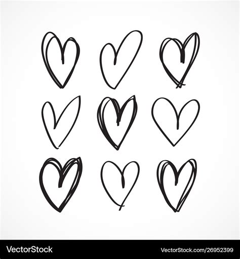 Set hand drawn heart Royalty Free Vector Image