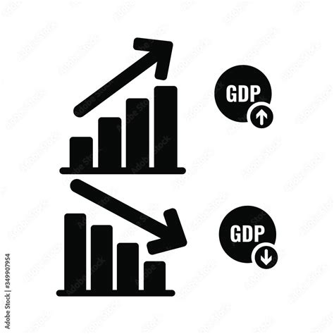 GDP growth icon, sign isolated on white background. GDP down symbol ...