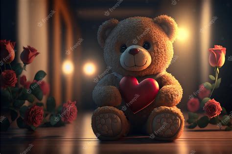 Premium Photo | Portrait cute teddy bear holding valentine heart, valentine's day and love ...