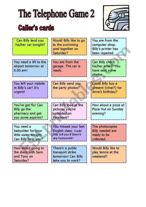 The Telephone Game 2 - Speaking in small groups - ESL worksheet by Roclam