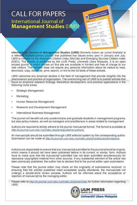 [IJMS] CALL FOR PAPERS - INTERNATIONAL JOURNAL OF MANAGEMENT STUDIES ...