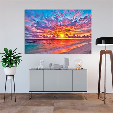 Sunset Over Ocean Canvas Wall Art Tropical Landscape Art Prints Colorful Sky Art Prints Ocean ...