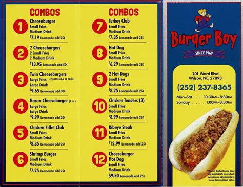 Menu at Burger Boy restaurant, Wilson, 201 Ward Blvd