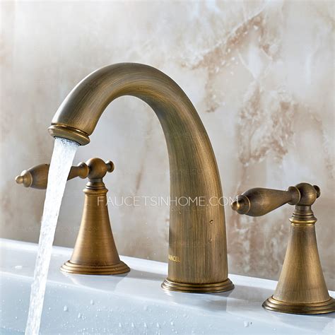 Antique Brass Three Holes Brushed Bathroom Sink Faucets