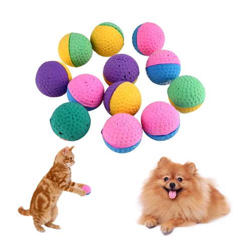 12Pcs Colorful Cat Toys Soft Latex Feathered Ball Toys for Cats Kitten ...