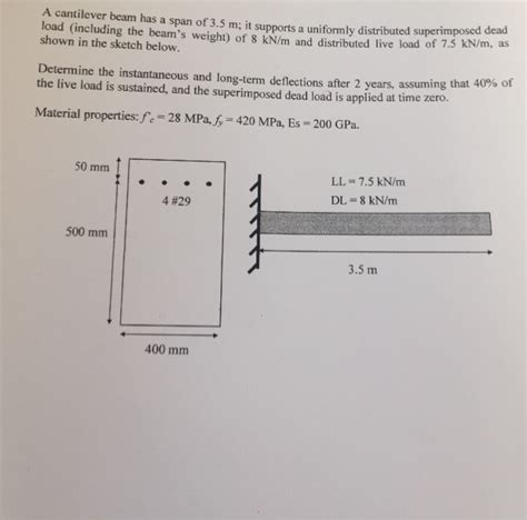 Solved A cantilever beam has a span of 3.5 m; it supports a | Chegg.com