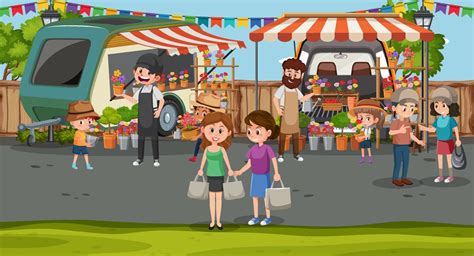 Flea market scene in cartoon style 6242403 Vector Art at Vecteezy