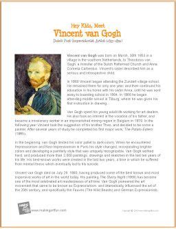 Vincent van Gogh | Printable Biography | Van gogh art, Artist van gogh, Art lessons elementary