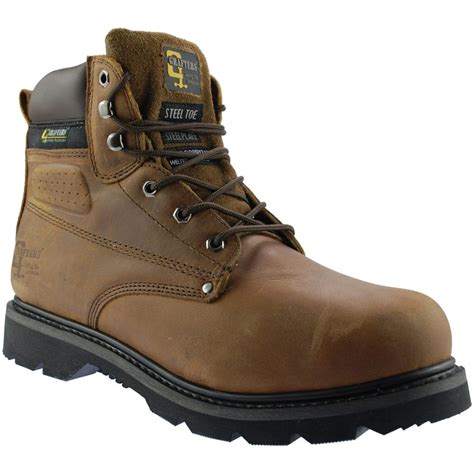 Grafters M124B Mens Brown Leather Industrial Worker Safety Steel Toe ...