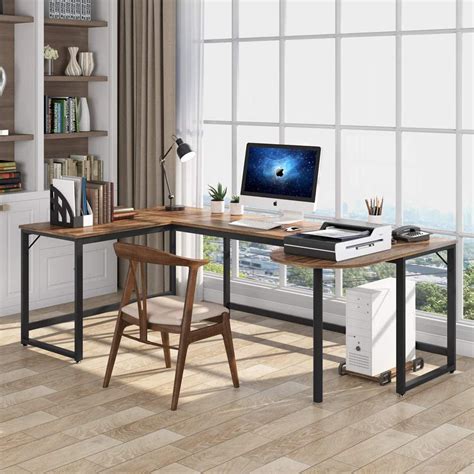 L-Shaped Desk Corner Computer Desk Wide Work Desk with Printer Stand, Large Home Office Desk ...