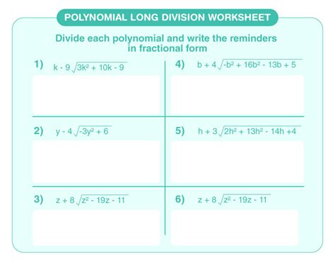 Polynomial Long Division Worksheets