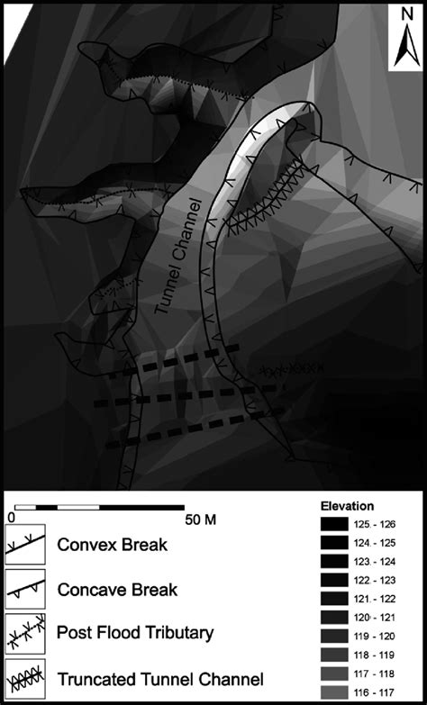 Geomorphological map of the tunnel channel area indicating the location... | Download Scientific ...