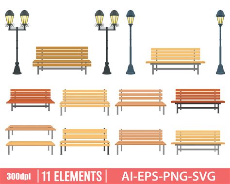 Park Bench Clipart Vector Design Illustration. Park Bench Set. Vector ...