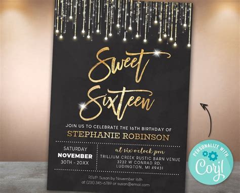 16th Birthday Invitation Sweet Sixteen Birthday Party Elegant | Etsy in 2021 | 16th birthday ...