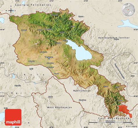 Satellite Map of Armenia X Yerevan, shaded relief outside