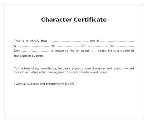 Character Certificate Format Sample Word Excel Templates – Themeloader