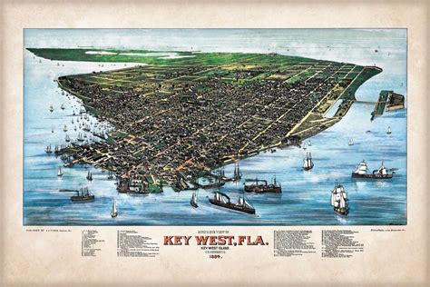 63 Key West Florida,vintage Map,vintage Map Art,florida Vintage Map,old ...