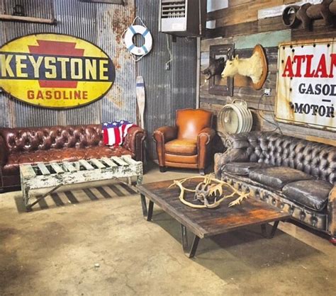 a living room filled with lots of furniture and signs