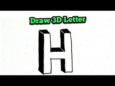 How to draw letter H in 3D-very easy drawing of 3d letter H-simple 3d ...