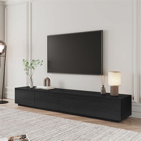 Mid-Century Modern TV Stand, Minimalist Wood Media Console with Roller ...