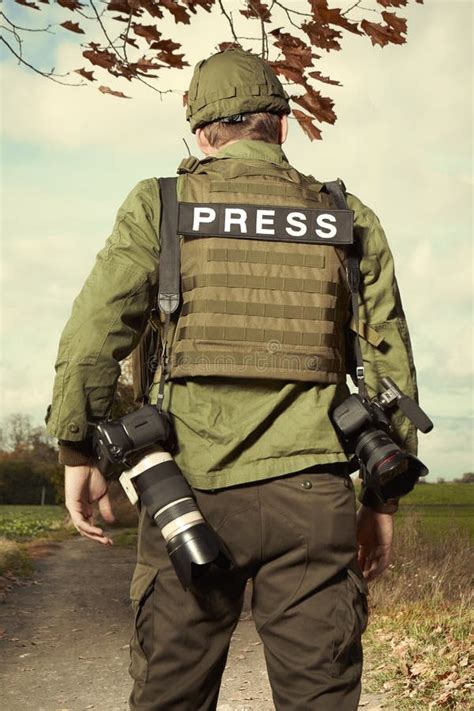 Journalist Photographer in War Conflict Zone Stock Photo - Image of ...