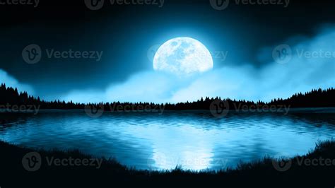 Calm moonlight night lake reflection. 11175368 Stock Photo at Vecteezy