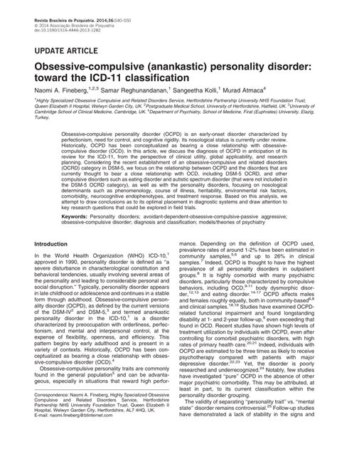 (PDF) Obsessive-compulsive (anankastic) personality disorder: Toward the ICD-11 classification