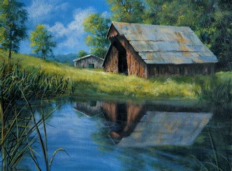 Learn How To Paint A Stunning Barn Landscape | Reflection painting ...