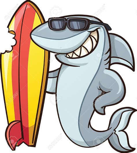 Cartoon shark with a bitten surfboard. Vector clip art illustration ...