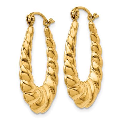 14k Yellow Gold Scalloped Oval Hoop Earrings – LooptyHoops