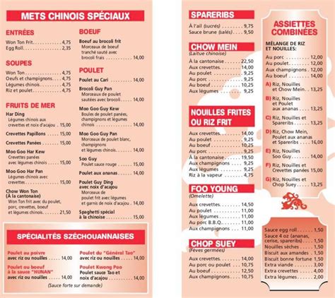 Menu au Restaurant Le Wok, Québec, Bd Valcartier